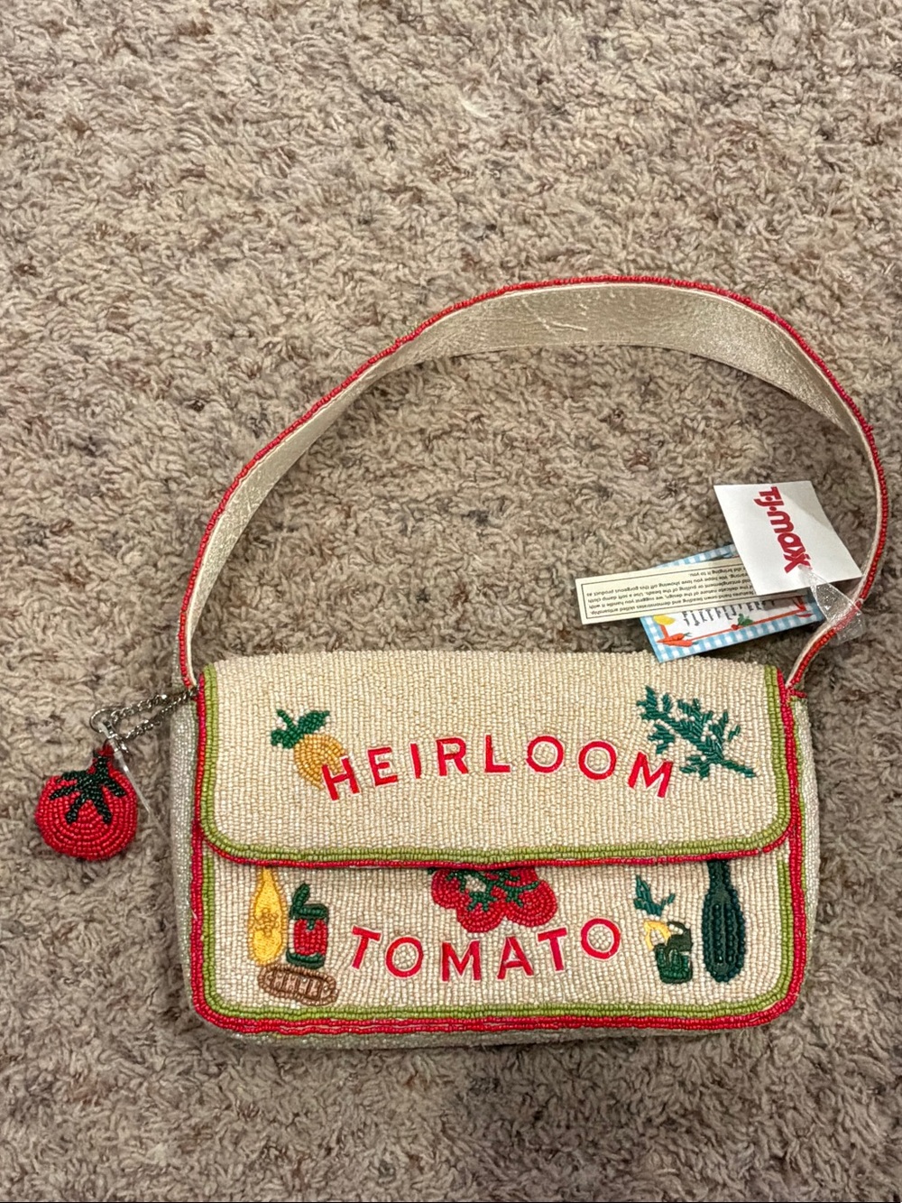 Heirloom Tomato Beaded Purse With Charm